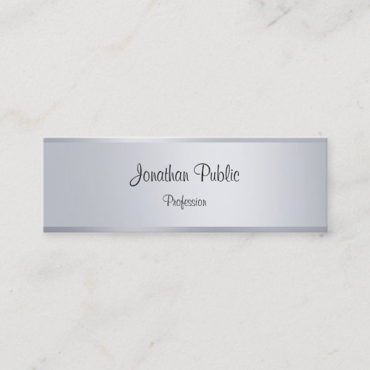 Zilveren Elegante Handgeschreven Script Sjabloon Mini Visitekaartje (Voorkant)