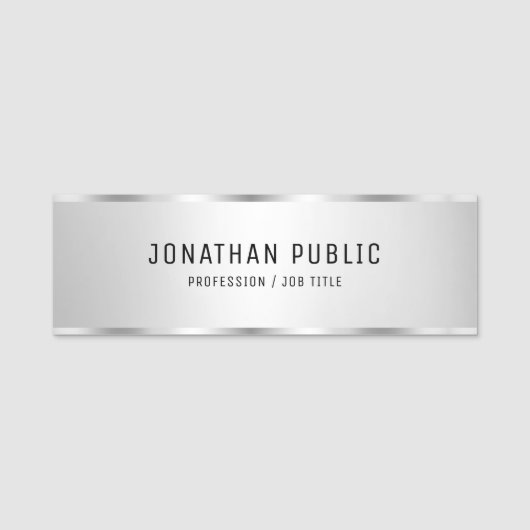 Zilveren Elegante Moderne Template Professioneel Naamplaatje (Voorkant)