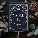 zilveren elegante mystieke tarot bruiloft kaart<br><div class="desc">Elegant en modern bruiloftsontwerp geïnspireerd door een tarotkaart. OPMERKING: Het zilver in dit ontwerp is GEEN echte folie. Items worden precies afgedrukt zoals ze op uw scherm verschijnen wanneer u aan het winkelwagentje toevoegt, dus personaliseer en voeg elk tabelnummer toe dat u nodig hebt en voeg het individueel toe aan...</div>