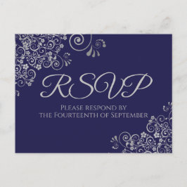 Zilveren Elegante Trouw-RSVP in marineblauw Briefkaart