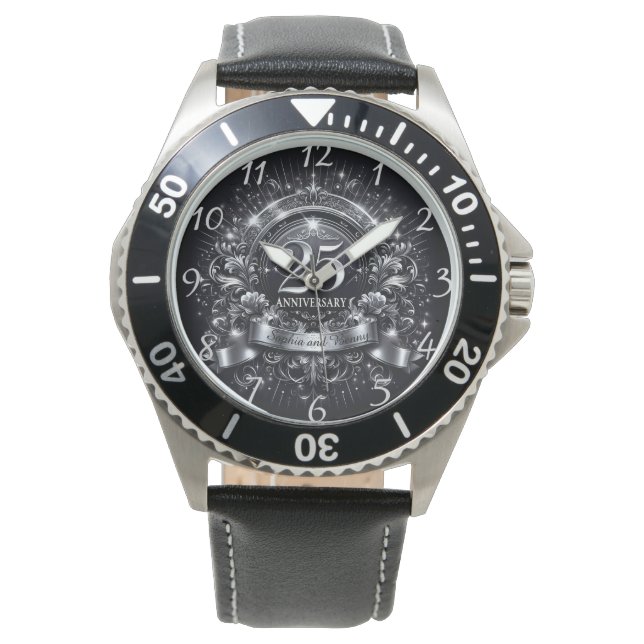 Zilveren Elegantie: 25-jarig Jubileum Horloge (Voorkant)