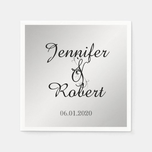 Zilveren Elegantie Bruiloft Servet (Voorkant)