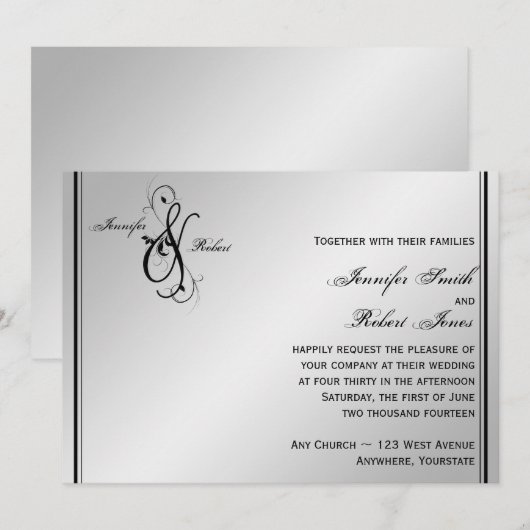 Zilveren Elegantie bruiloft uitnodiging (Voorkant / Achterkant)