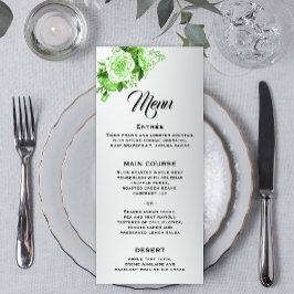 Zilveren Elegantie Groene Rozen Bruiloft Menu