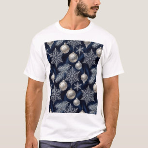 Zilveren Elegantie: Luxe Kerstpatroon T-Shirt