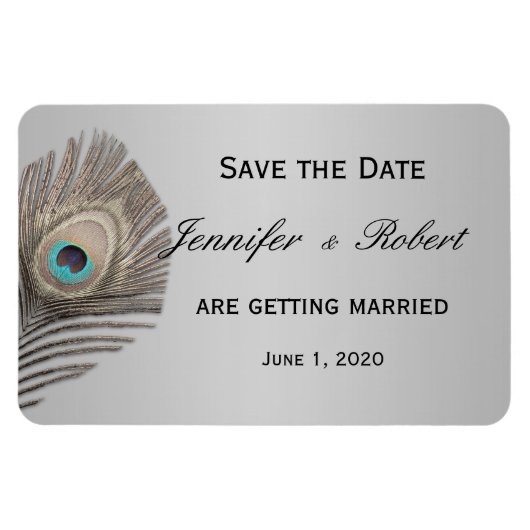 Zilveren Elegantie Peacock bruiloft magneet (Horizontaal)