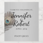 Zilveren Elegantie Peacock Wijn Label Wijn Etiket (Enkel label)