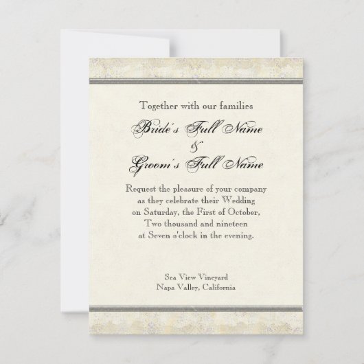 Zilveren Elegantietijdperk, foto bruiloft uitnodig Kaart (Achterkant)