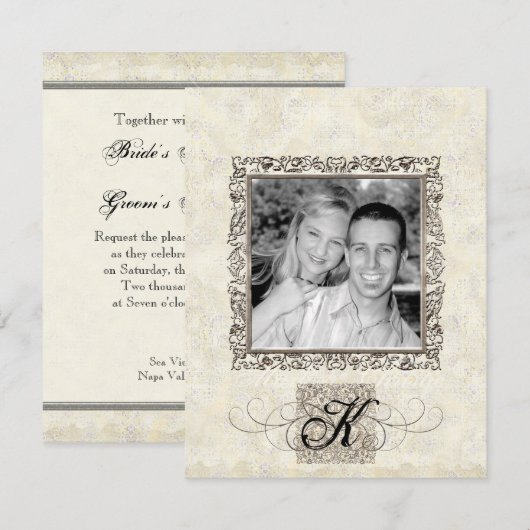 Zilveren Elegantietijdperk, foto bruiloft uitnodig Kaart (Voorkant / Achterkant)