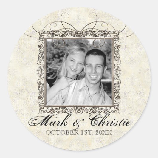 Zilveren Elegantietijdperk, Trouwstickers of Afdic Ronde Sticker (Voorkant)