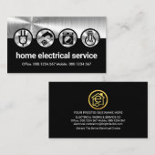 Zilveren elektrische pictogrammen op zwart visitekaartje (Voorkant / Achterkant)