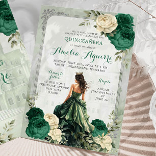 Zilveren Emerald Groen Kasteel Prinses Quinceañera Kaart