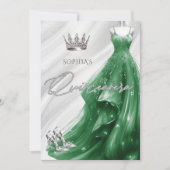 Zilveren Emerald Groene Sparkle Jurk Quinceañera Kaart (Voorkant)