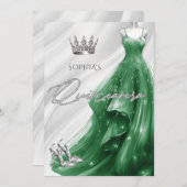 Zilveren Emerald Groene Sparkle Jurk Quinceañera Kaart (Voorkant / Achterkant)