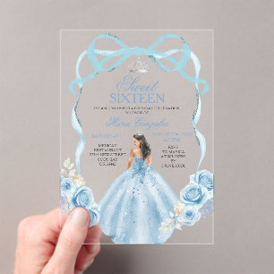 Zilveren en babyblauwe verjaardagsfeest Sweet Sixt Acryl Uitnodigingen