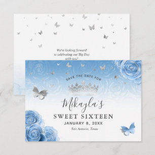 Zilveren en Bahama Blauwe Rozen Elegant Save The Date