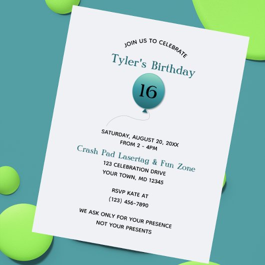 Zilveren en blauwe ballon elk verjaardagsnummer kaart