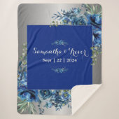 Zilveren en blauwe bloesems sherpa deken (Voorkant)