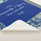 Zilveren en blauwe bloesems sherpa deken (3/4)