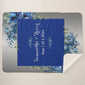 Zilveren en blauwe bloesems sherpa deken (Voorkant (horizontaal))