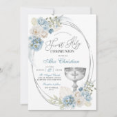 Zilveren en blauwe Boho Boy Eerste Heilige Communi Kaart (Voorkant)