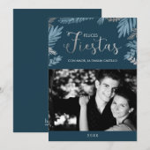 Zilveren en blauwe Felices Fiestas Foto Kerstkaart (Voorkant / Achterkant)