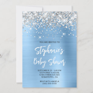 Zilveren en Blauwe Glam Online Baby Shower Registr Kaart