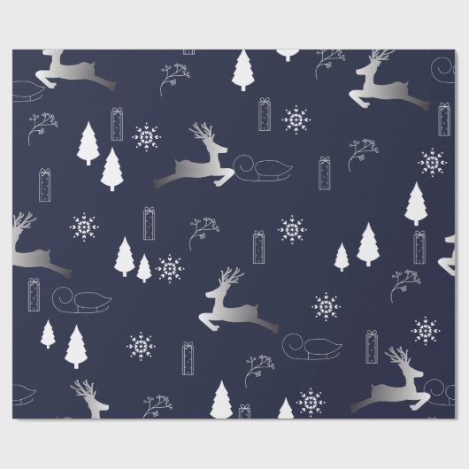 Zilveren en blauwe kerst cadeaupapier (Vlak)