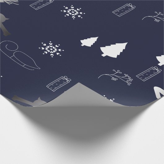 Zilveren en blauwe kerst cadeaupapier (Hoek)