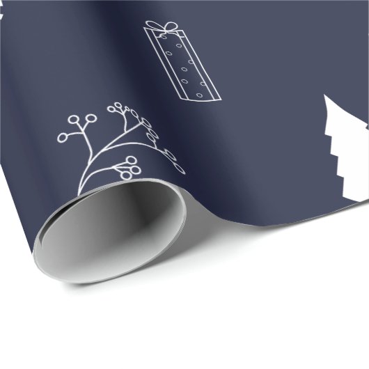 Zilveren en blauwe kerst cadeaupapier (Rol Hoek)