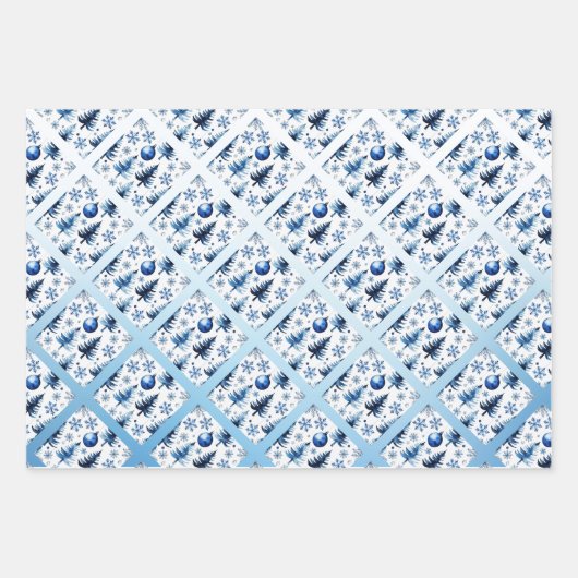 Zilveren en blauwe kerstman inpakpapier vel (Voorkant 2)