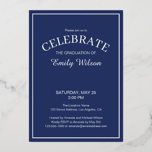Zilveren en blauwe klasse van 2025 Graduation Part Folie Uitnodiging (Achterkant)
