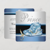 Zilveren en blauwe prins Baby shower Kaart (Voorkant / Achterkant)