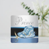 Zilveren en blauwe prins Baby shower Kaart (Staand voorkant)