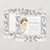 Zilveren en blauwe prins Baby shower Kaart (Voorkant / Achterkant)