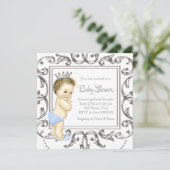 Zilveren en blauwe prins Baby shower Kaart (Staand voorkant)