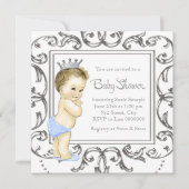 Zilveren en blauwe prins Baby shower Kaart (Voorkant)