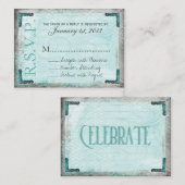 , zilveren en blauwe RSVP-kaarten Informatiekaartje (Voorkant / Achterkant)