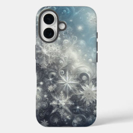 Zilveren en blauwe sneeuwvlok winter iPhone 16 hoesje