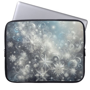 Zilveren en blauwe sneeuwvlok winter laptop sleeve