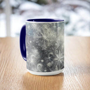 Zilveren en blauwe sneeuwvlok winter mok