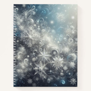 Zilveren en blauwe sneeuwvlok winter notitieboek