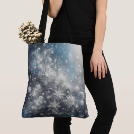 Zilveren en blauwe sneeuwvlok winter tote bag