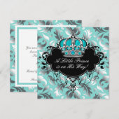 Zilveren en Blauwgroen Blue Prince Baby Shower Kaart (Voorkant / Achterkant)