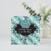 Zilveren en Blauwgroen Blue Prince Baby Shower Kaart (Staand voorkant)