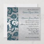Zilveren en Blauwgroen Damask II bruiloft uitnodig Kaart (Achterkant)