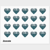 Zilveren en Blauwgroen Damask II hartvormige Stick Hart Sticker (Vel)