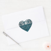 Zilveren en Blauwgroen Damask II hartvormige Stick Hart Sticker (Envelop)