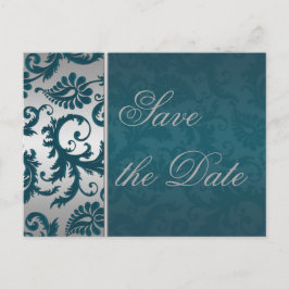 Zilveren en Blauwgroen Damask sparen het Briefkaar Aankondigingskaart