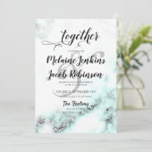 Zilveren en Blauwgroen Marble Elegant Wedding Invi Kaart (Staand voorkant)